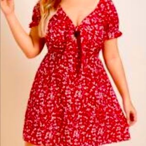 Front tie red floral dress